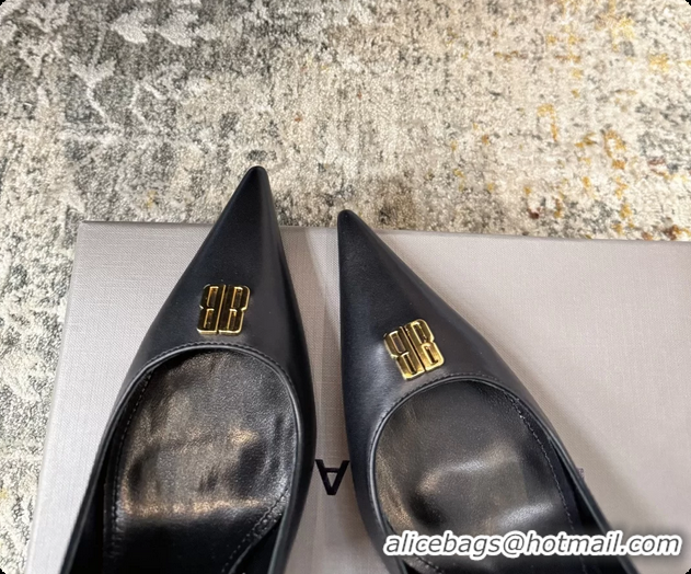 Luxurious Balenciaga Knife BB Black Leather Slingback Pumps 75MM 6061207