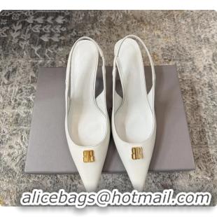 Most Popular Balenciaga Knife BB White Leather Slingback Pumps 75MM 6061207