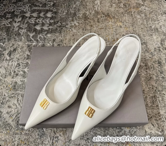 Most Popular Balenciaga Knife BB White Leather Slingback Pumps 75MM 6061207