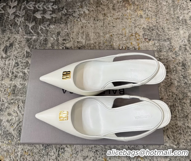 Most Popular Balenciaga Knife BB White Leather Slingback Pumps 75MM 6061207