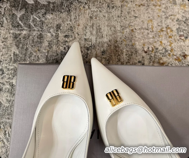 Most Popular Balenciaga Knife BB White Leather Slingback Pumps 75MM 6061207