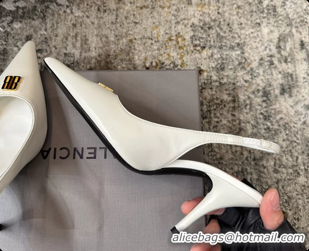 Most Popular Balenciaga Knife BB White Leather Slingback Pumps 75MM 6061207