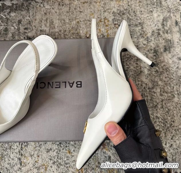 Most Popular Balenciaga Knife BB White Leather Slingback Pumps 75MM 6061207