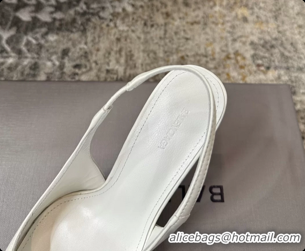 Most Popular Balenciaga Knife BB White Leather Slingback Pumps 75MM 6061207