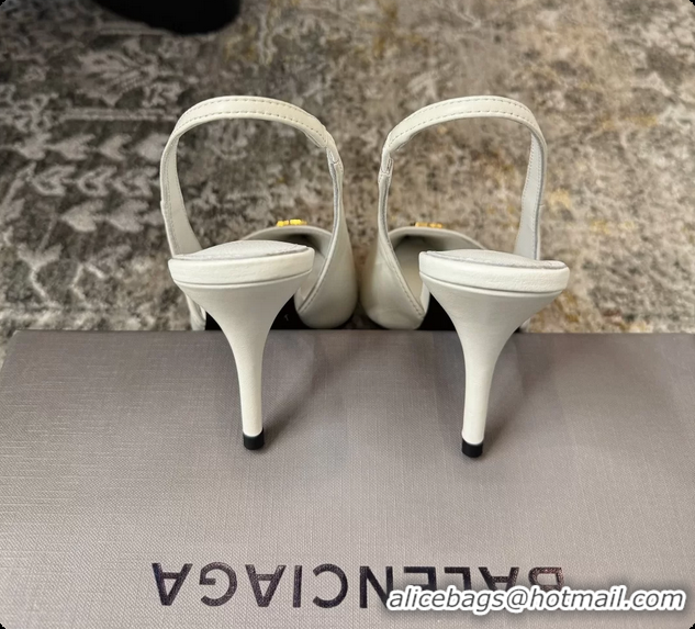 Most Popular Balenciaga Knife BB White Leather Slingback Pumps 75MM 6061207
