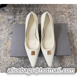 Grade Quality Balenciaga Knife BB White Leather Pumps 75MM 6061208