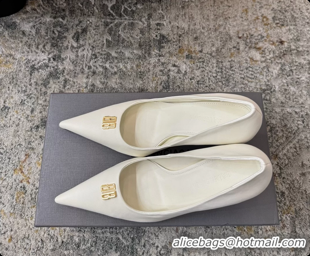 Grade Quality Balenciaga Knife BB White Leather Pumps 75MM 6061208
