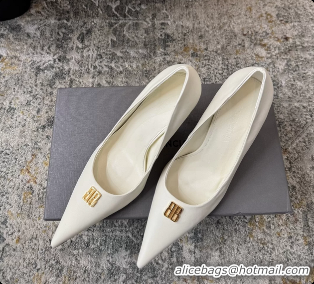 Grade Quality Balenciaga Knife BB White Leather Pumps 75MM 6061208