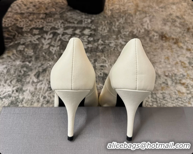Grade Quality Balenciaga Knife BB White Leather Pumps 75MM 6061208