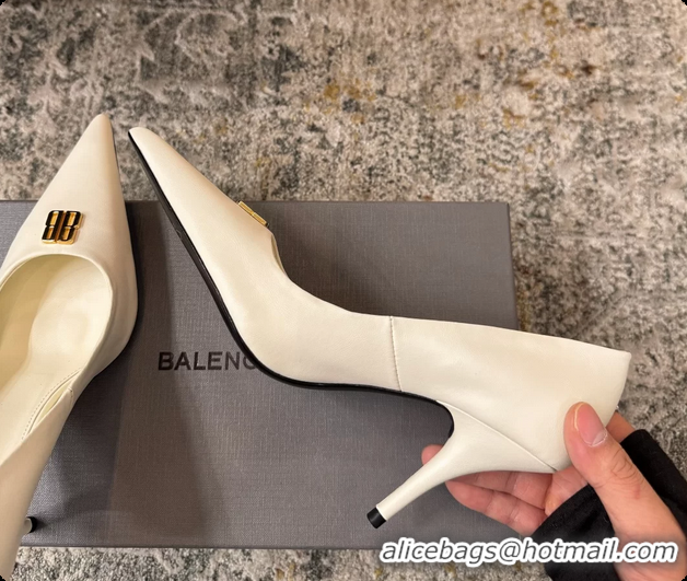 Grade Quality Balenciaga Knife BB White Leather Pumps 75MM 6061208