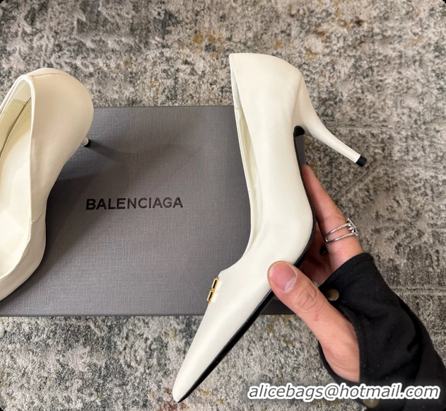 Grade Quality Balenciaga Knife BB White Leather Pumps 75MM 6061208