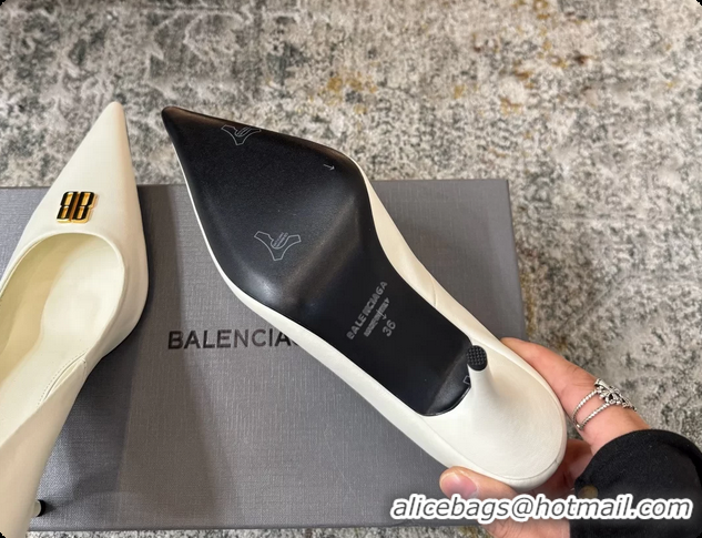 Grade Quality Balenciaga Knife BB White Leather Pumps 75MM 6061208