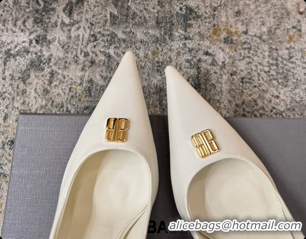 Grade Quality Balenciaga Knife BB White Leather Pumps 75MM 6061208