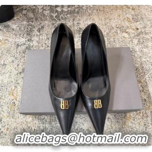 Good Quality Balenciaga Knife BB Black Leather Pumps 75MM 6061208