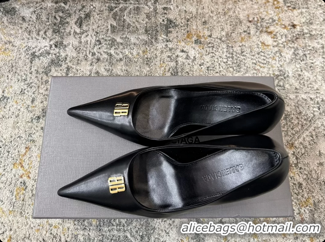 Good Quality Balenciaga Knife BB Black Leather Pumps 75MM 6061208