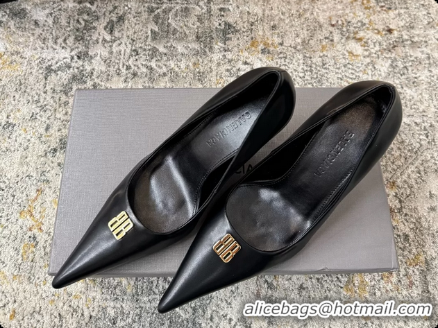 Good Quality Balenciaga Knife BB Black Leather Pumps 75MM 6061208