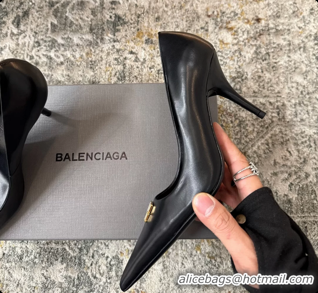 Good Quality Balenciaga Knife BB Black Leather Pumps 75MM 6061208
