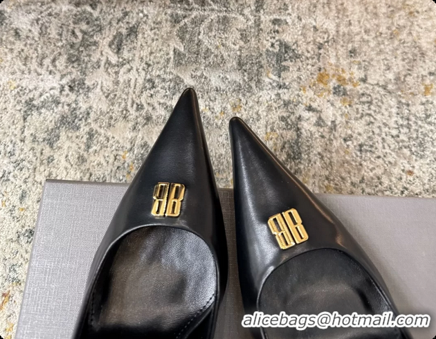 Good Quality Balenciaga Knife BB Black Leather Pumps 75MM 6061208