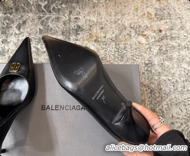 Good Quality Balenciaga Knife BB Black Leather Pumps 75MM 6061208