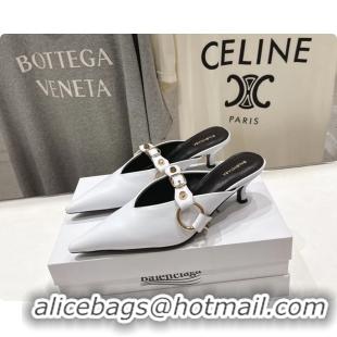 Low Price Balenciaga City Heeled Mules White Shiny Soft Calfskin Leather 50MM 6061209