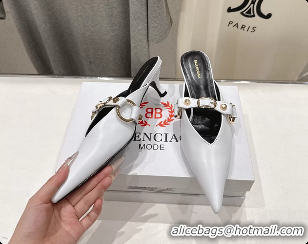 Low Price Balenciaga City Heeled Mules White Shiny Soft Calfskin Leather 50MM 6061209