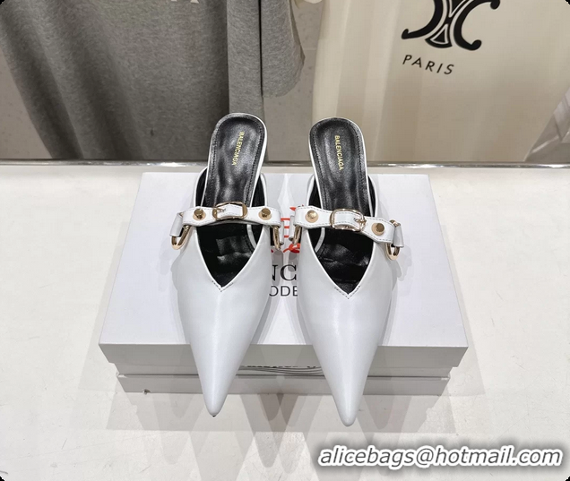 Low Price Balenciaga City Heeled Mules White Shiny Soft Calfskin Leather 50MM 6061209