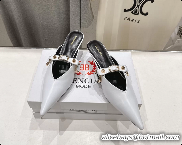 Low Price Balenciaga City Heeled Mules White Shiny Soft Calfskin Leather 50MM 6061209