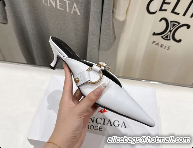 Low Price Balenciaga City Heeled Mules White Shiny Soft Calfskin Leather 50MM 6061209