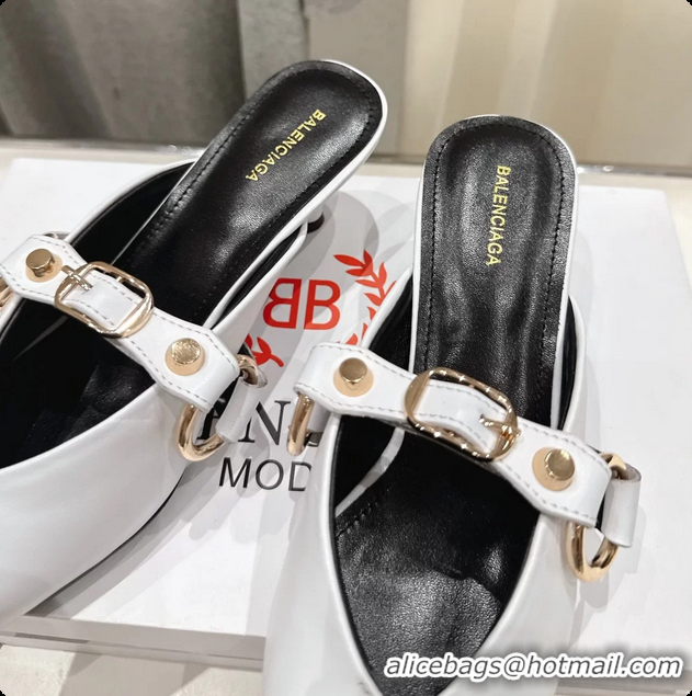 Low Price Balenciaga City Heeled Mules White Shiny Soft Calfskin Leather 50MM 6061209