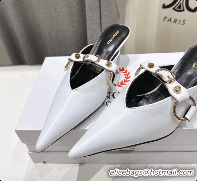 Low Price Balenciaga City Heeled Mules White Shiny Soft Calfskin Leather 50MM 6061209