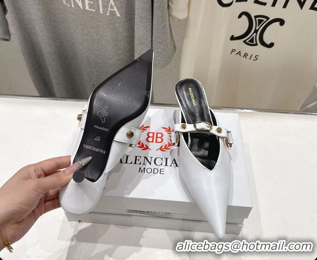 Low Price Balenciaga City Heeled Mules White Shiny Soft Calfskin Leather 50MM 6061209