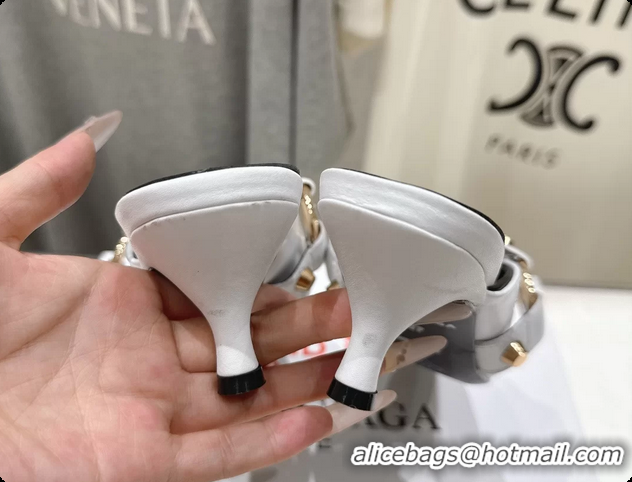 Low Price Balenciaga City Heeled Mules White Shiny Soft Calfskin Leather 50MM 6061209