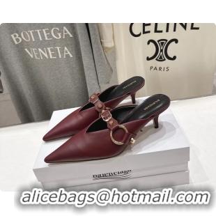Purchase Balenciaga City Heeled Mules Burgundy Shiny Soft Calfskin Leather 50MM 6061209