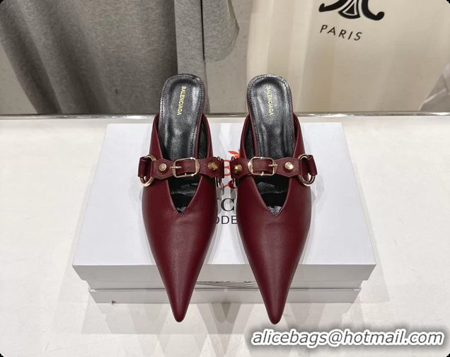 Purchase Balenciaga City Heeled Mules Burgundy Shiny Soft Calfskin Leather 50MM 6061209