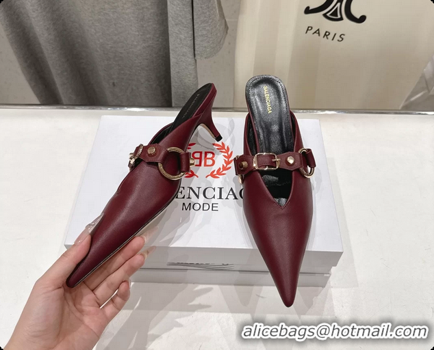 Purchase Balenciaga City Heeled Mules Burgundy Shiny Soft Calfskin Leather 50MM 6061209