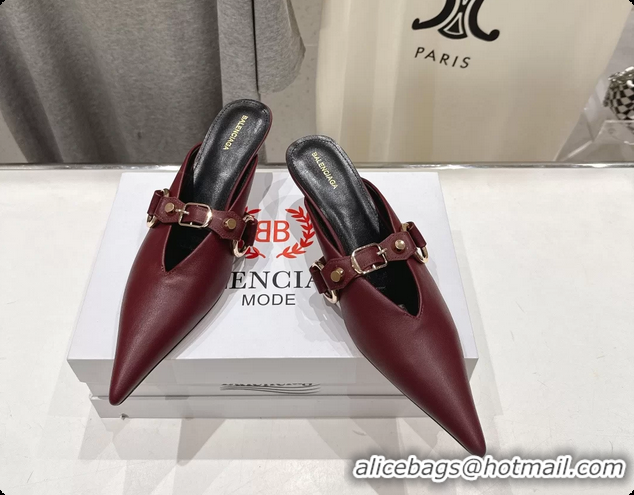 Purchase Balenciaga City Heeled Mules Burgundy Shiny Soft Calfskin Leather 50MM 6061209