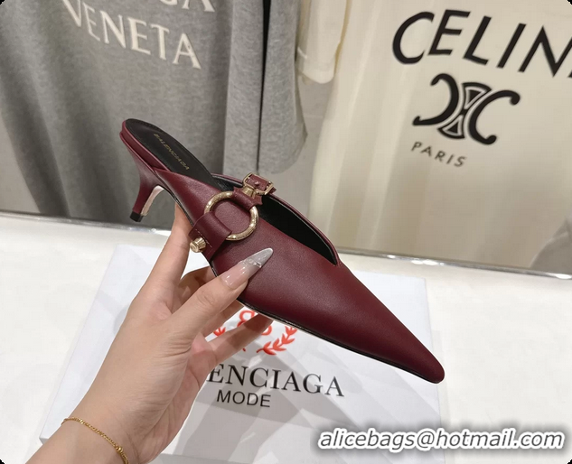 Purchase Balenciaga City Heeled Mules Burgundy Shiny Soft Calfskin Leather 50MM 6061209