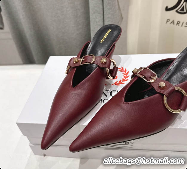 Purchase Balenciaga City Heeled Mules Burgundy Shiny Soft Calfskin Leather 50MM 6061209