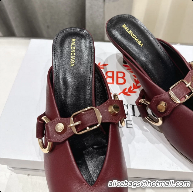 Purchase Balenciaga City Heeled Mules Burgundy Shiny Soft Calfskin Leather 50MM 6061209