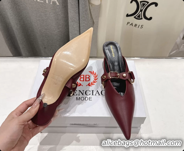 Purchase Balenciaga City Heeled Mules Burgundy Shiny Soft Calfskin Leather 50MM 6061209