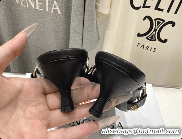 Classic Balenciaga City Heeled Mules Black Shiny Soft Calfskin Leather 50MM 6061209