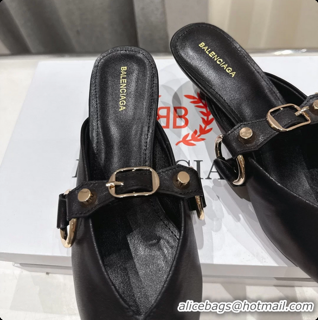 Classic Balenciaga City Heeled Mules Black Shiny Soft Calfskin Leather 50MM 6061209