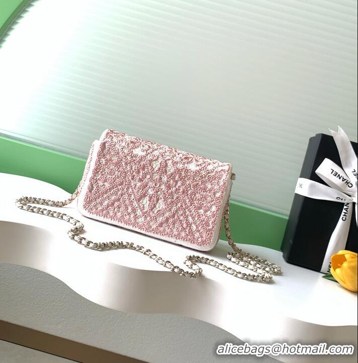 Buy Cheap Chanel 26P Knit Lace Embroidery Shoulder Bag AS4561 Pink/Gold 2026