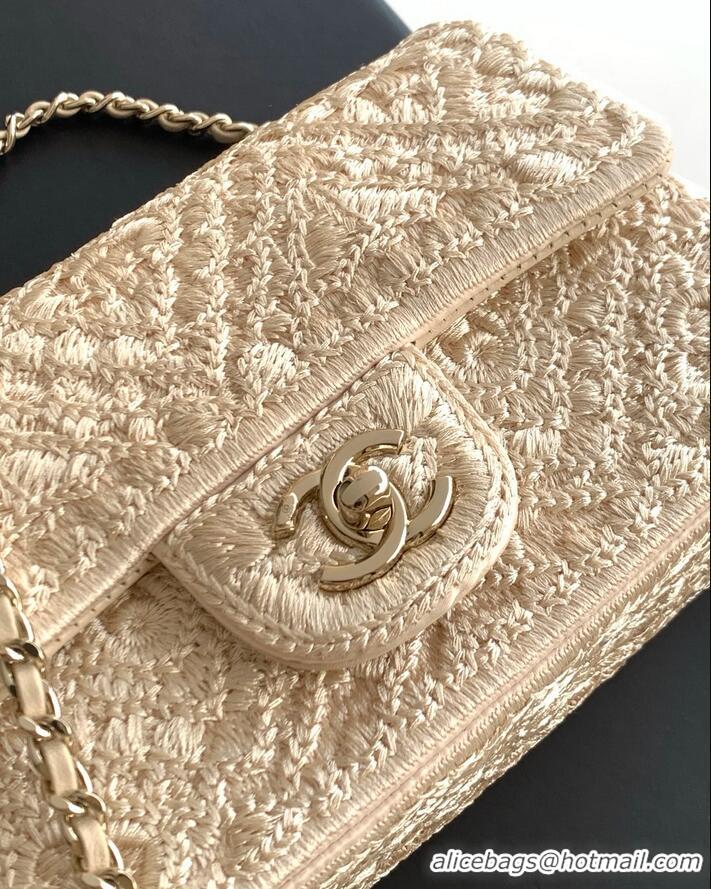 Famous Brand Chanel 26P Knit Lace Embroidery Shoulder Bag AS4561 Beige/Gold 2026