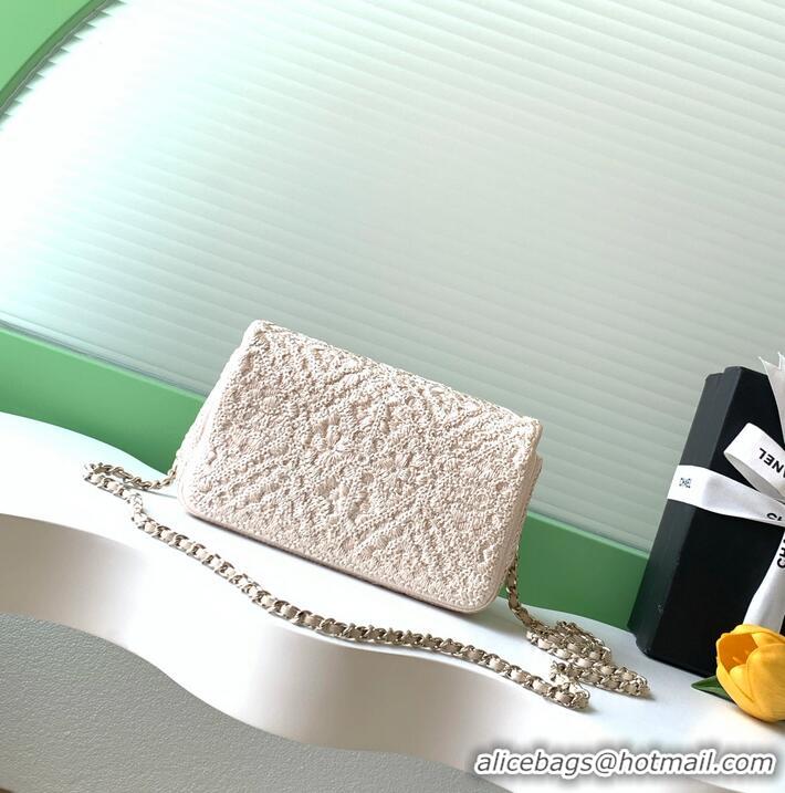 Famous Brand Chanel 26P Knit Lace Embroidery Shoulder Bag AS4561 Beige/Gold 2026