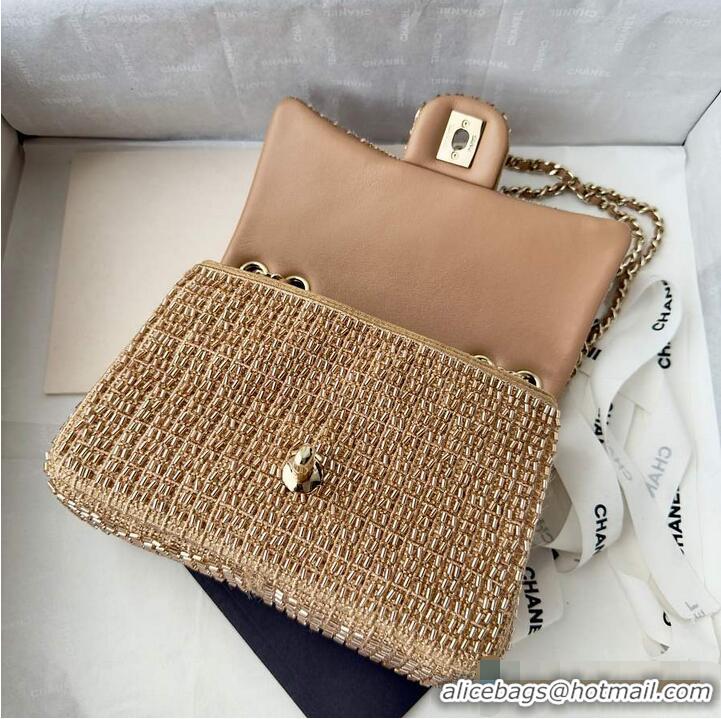 Big Discount Chanel Evening Bag Knit With Pearls AS5691 Gold 2026