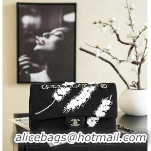 Famous Brand Chanel Classic Flap Bag Embroidered Feather Tweed/Wool AS5693 Black/White 2026