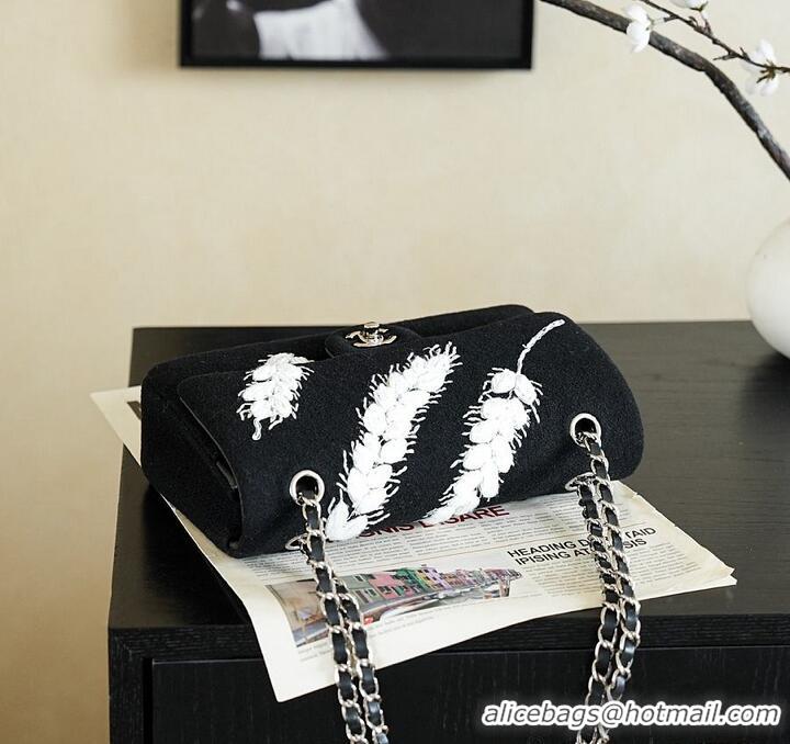 Famous Brand Chanel Classic Flap Bag Embroidered Feather Tweed/Wool AS5693 Black/White 2026
