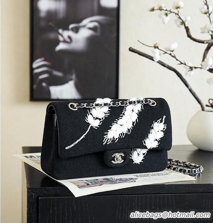 Famous Brand Chanel Classic Flap Bag Embroidered Feather Tweed/Wool AS5693 Black/White 2026