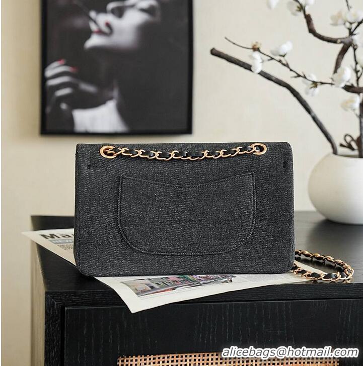 Most Popular Chanel  Metiers D'art Classic 11.12 Handbag Embroidered Denim With Glass Beads And Strass & Gold AS5698 Bla